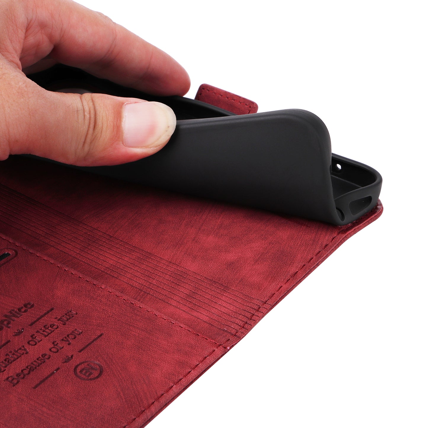 BETOPNICE 001 for Xiaomi Redmi Note 13 Pro+ 5G Phone Case Imprinted Lines Pattern Wallet Cover - Red