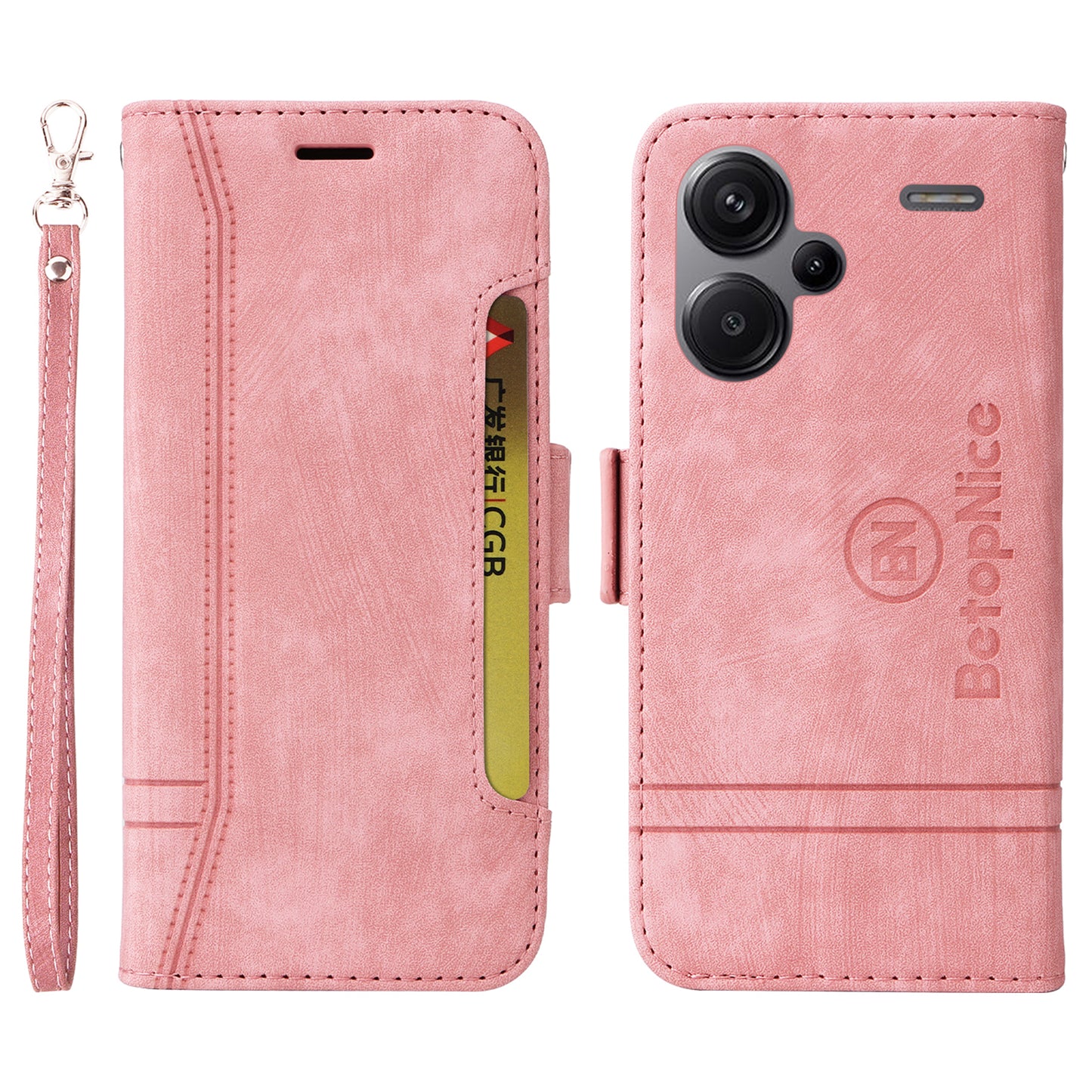 BETOPNICE 001 for Xiaomi Redmi Note 13 Pro+ 5G Phone Case Imprinted Lines Pattern Wallet Cover - Pink