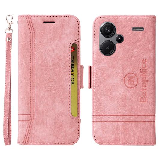 BETOPNICE 001 for Xiaomi Redmi Note 13 Pro+ 5G Phone Case Imprinted Lines Pattern Wallet Cover - Pink