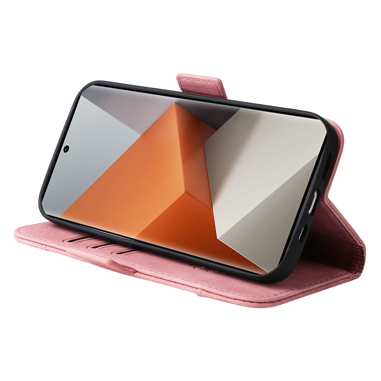 BETOPNICE 001 for Xiaomi Redmi Note 13 Pro+ 5G Phone Case Imprinted Lines Pattern Wallet Cover - Pink