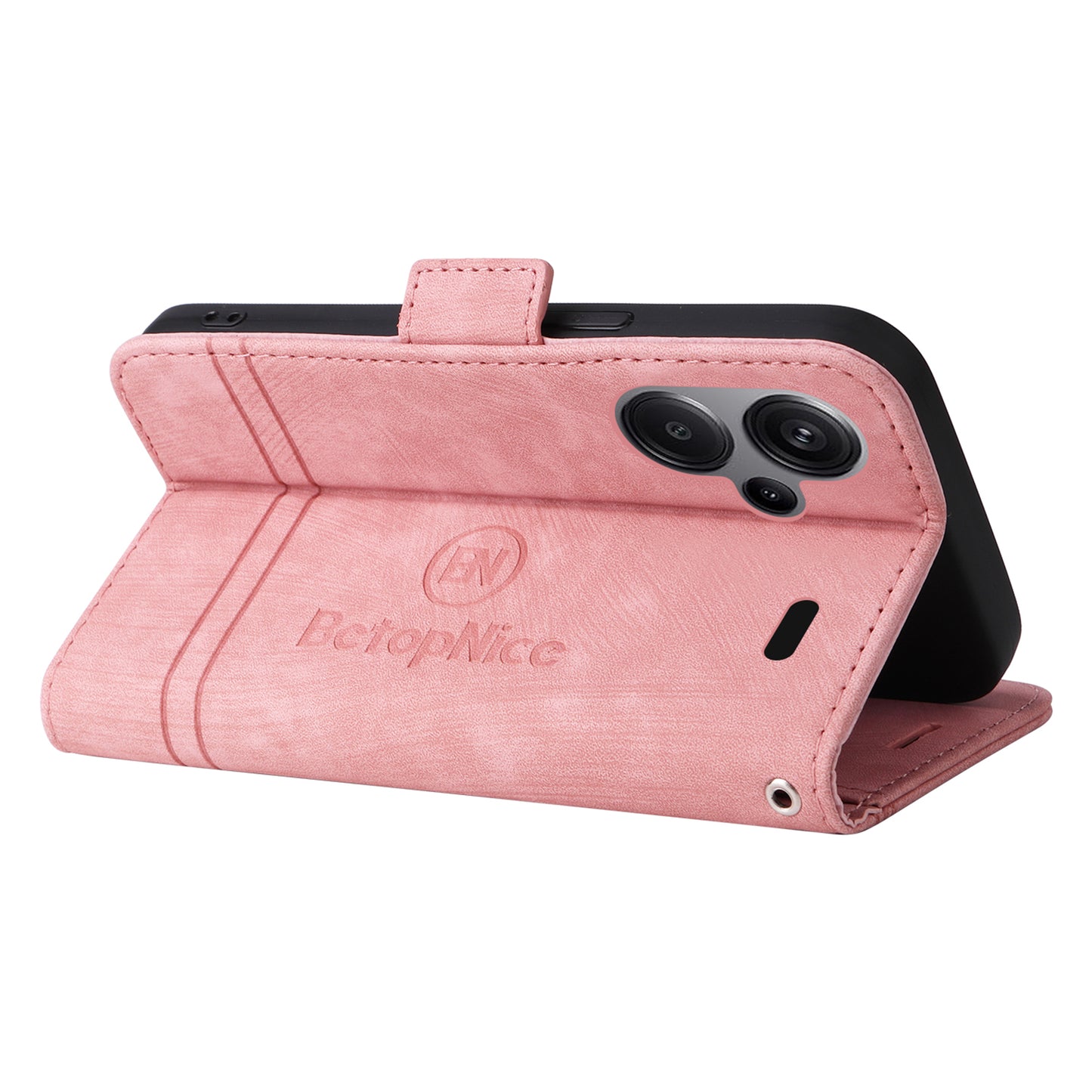 BETOPNICE 001 for Xiaomi Redmi Note 13 Pro+ 5G Phone Case Imprinted Lines Pattern Wallet Cover - Pink