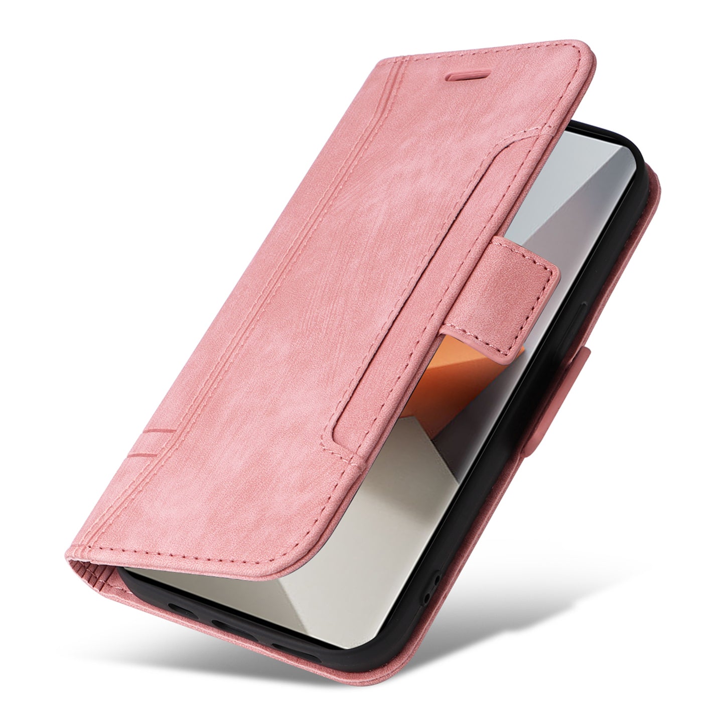 BETOPNICE 001 for Xiaomi Redmi Note 13 Pro+ 5G Phone Case Imprinted Lines Pattern Wallet Cover - Pink