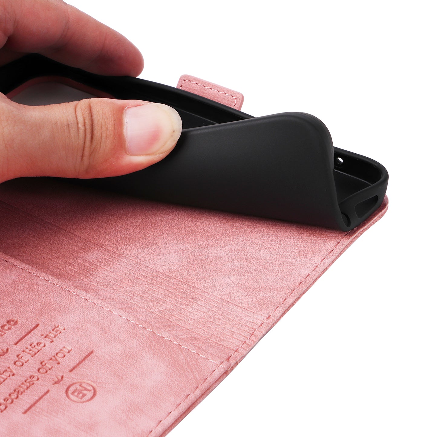 BETOPNICE 001 for Xiaomi Redmi Note 13 Pro+ 5G Phone Case Imprinted Lines Pattern Wallet Cover - Pink