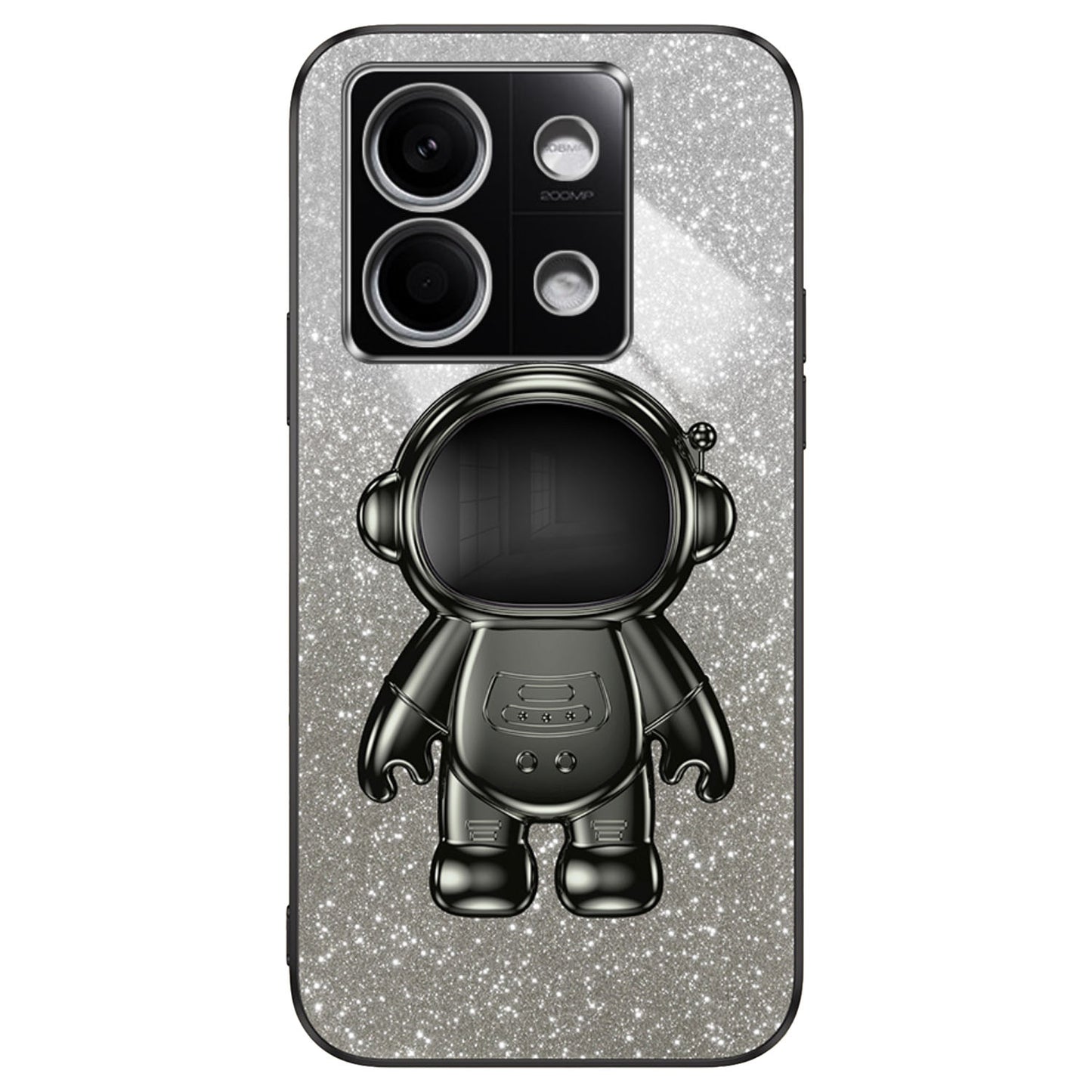 For Xiaomi Redmi Note 13 5G (Global) Cover Astronaut Kickstand Glitter Powder Mobile Phone Case - Black