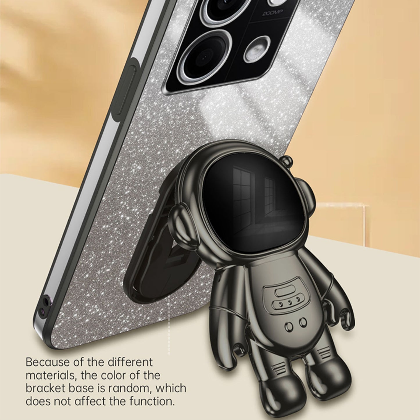 For Xiaomi Redmi Note 13 5G (Global) Cover Astronaut Kickstand Glitter Powder Mobile Phone Case - Black