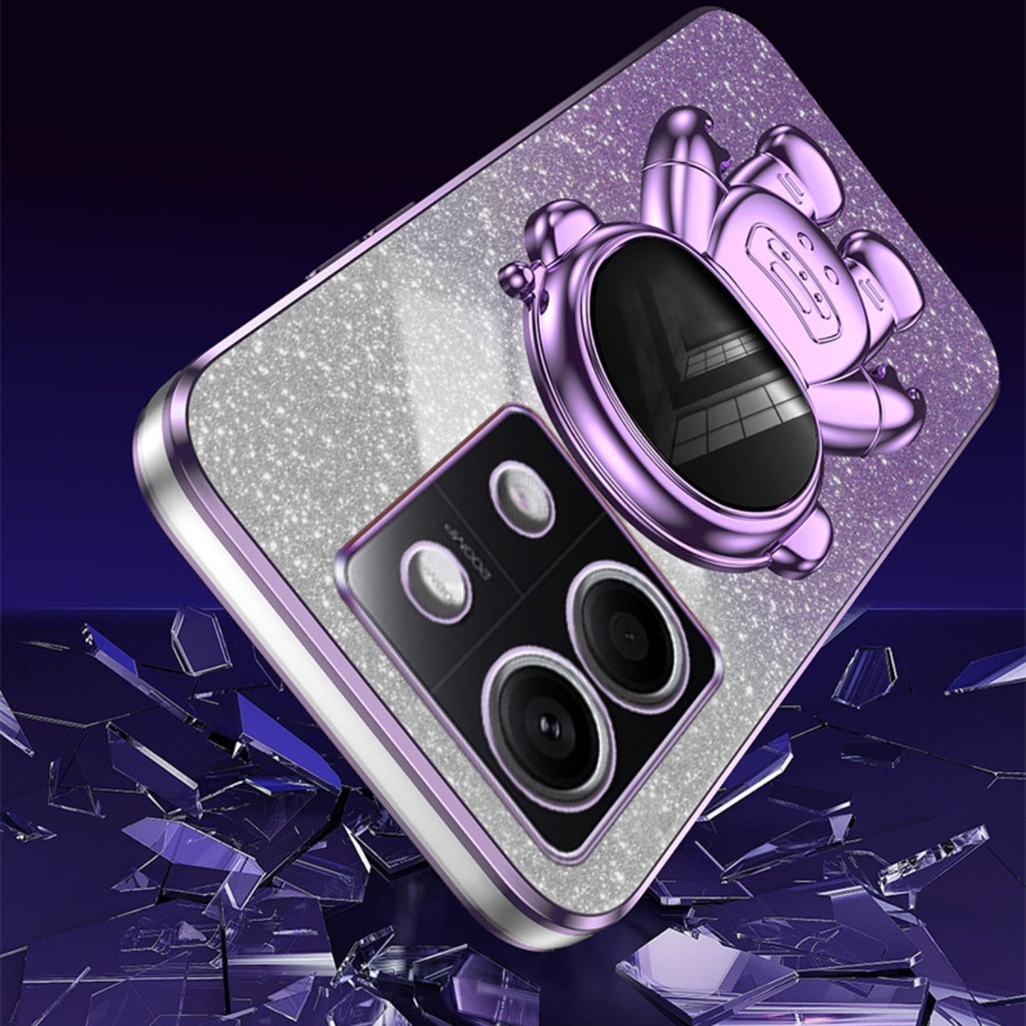 For Xiaomi Redmi Note 13 5G (Global) Cover Astronaut Kickstand Glitter Powder Mobile Phone Case - Purple