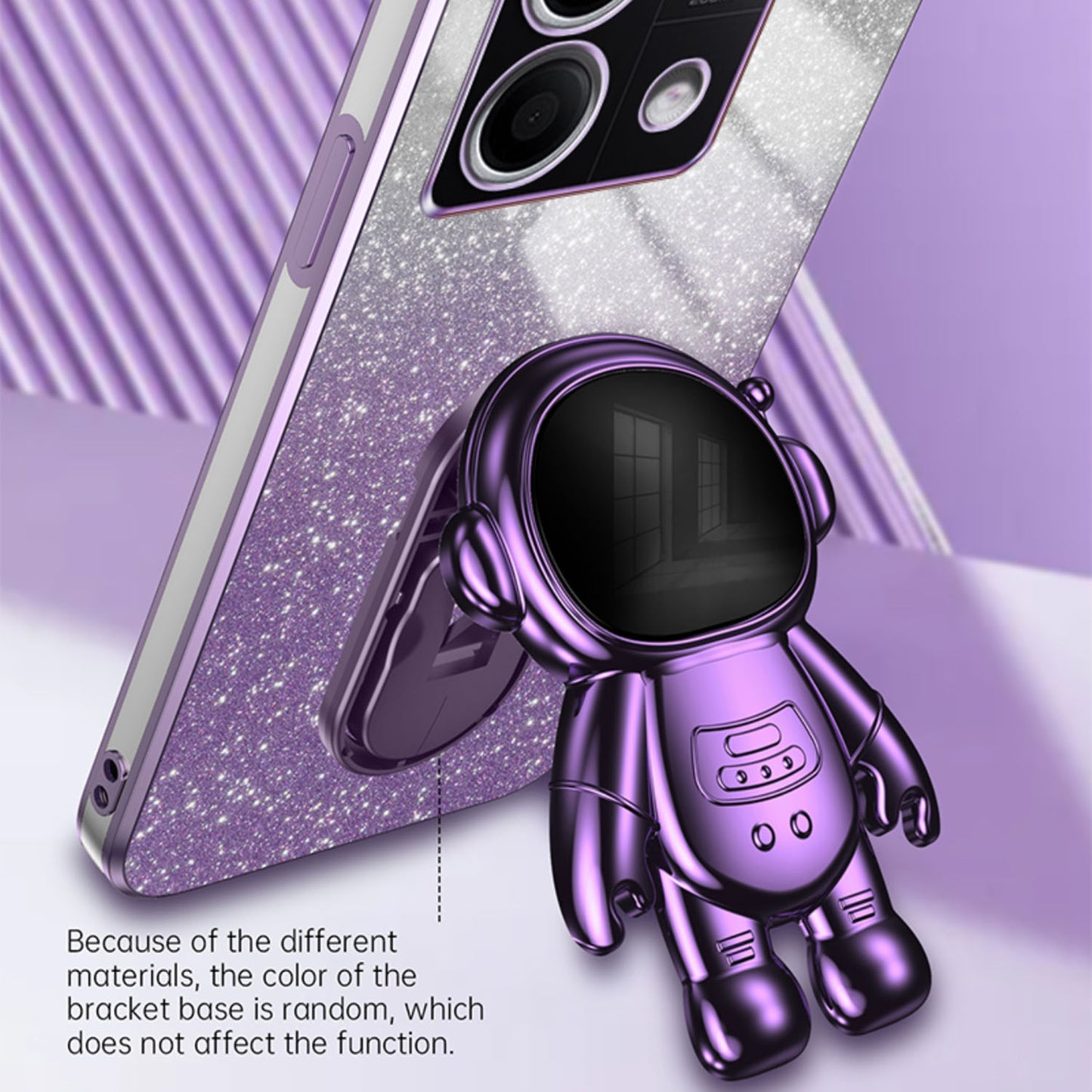 For Xiaomi Redmi Note 13 5G (Global) Cover Astronaut Kickstand Glitter Powder Mobile Phone Case - Purple