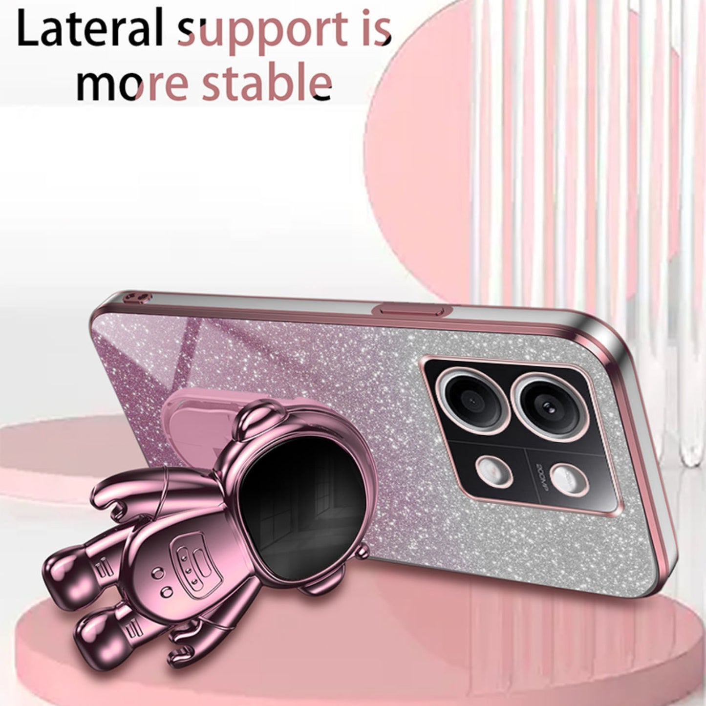 For Xiaomi Redmi Note 13 5G (Global) Cover Astronaut Kickstand Glitter Powder Mobile Phone Case - Pink