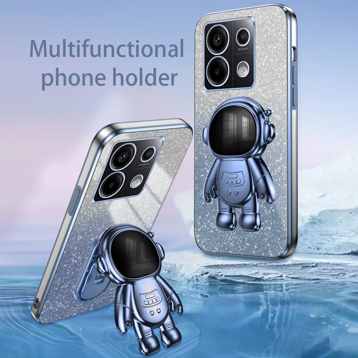 For Xiaomi Poco X6 5G / Redmi Note 13 Pro 5G Case Electroplating Astronaut Kickstand Phone Cover - Blue
