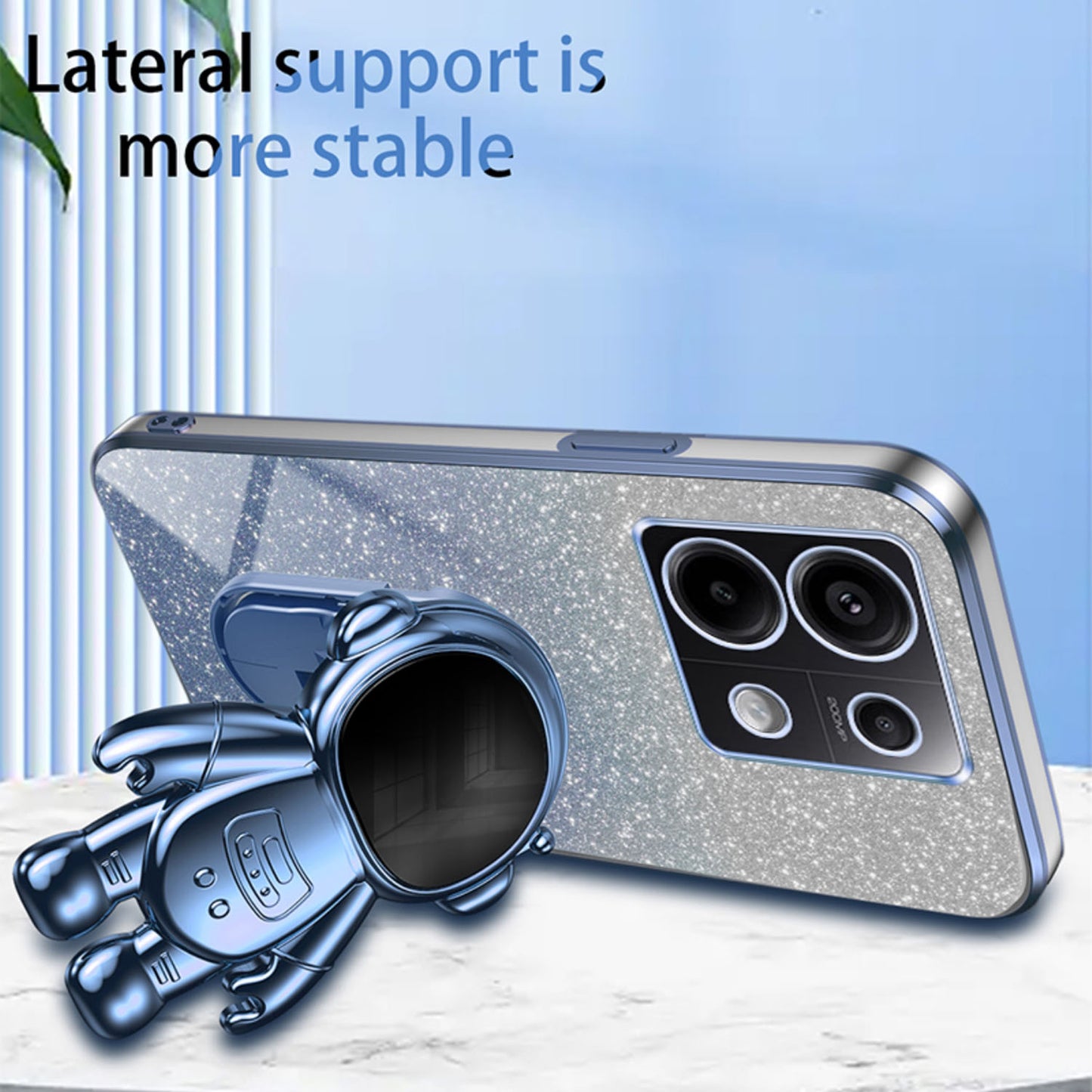 For Xiaomi Poco X6 5G / Redmi Note 13 Pro 5G Case Electroplating Astronaut Kickstand Phone Cover - Blue