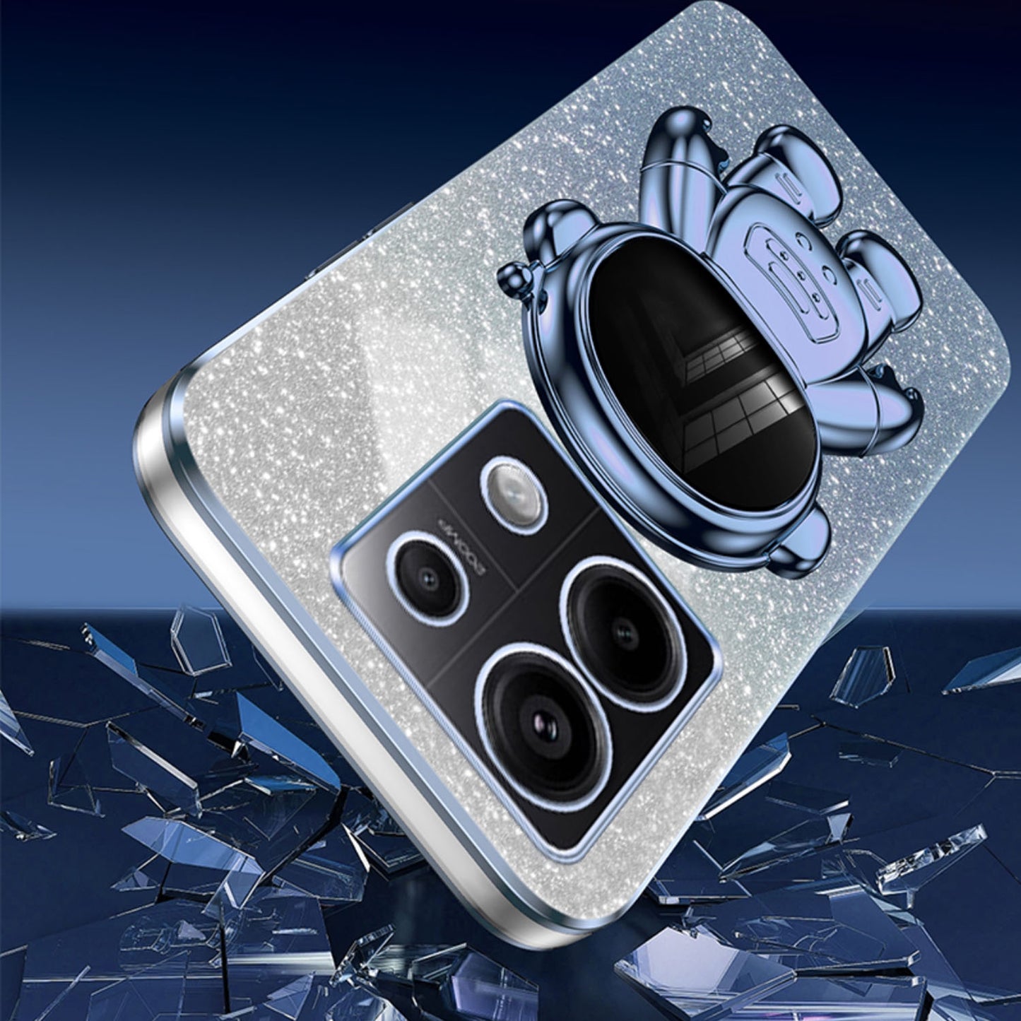For Xiaomi Poco X6 5G / Redmi Note 13 Pro 5G Case Electroplating Astronaut Kickstand Phone Cover - Blue