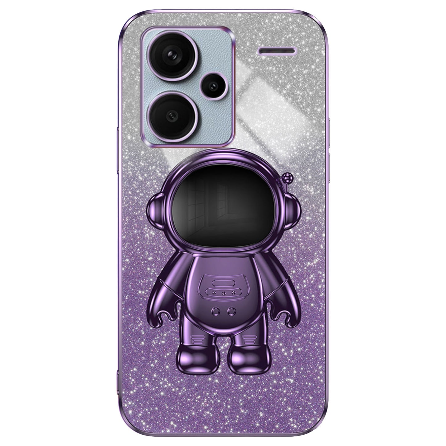 For Xiaomi Redmi Note 13 Pro+ 5G Phone Case Astronaut Kickstand Anti-shock Electroplated Cover - Purple