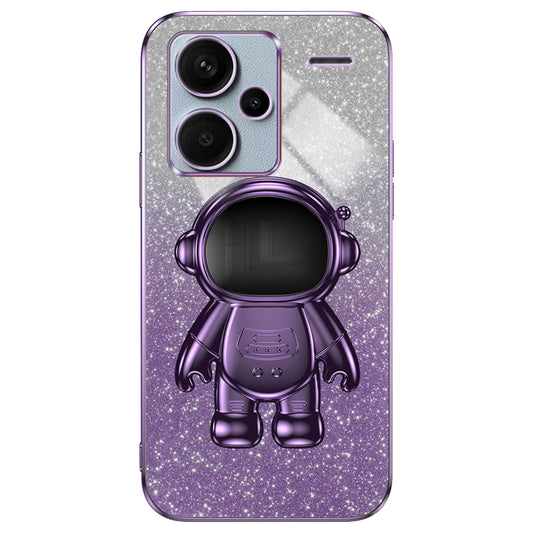 For Xiaomi Redmi Note 13 Pro+ 5G Phone Case Astronaut Kickstand Anti-shock Electroplated Cover - Purple