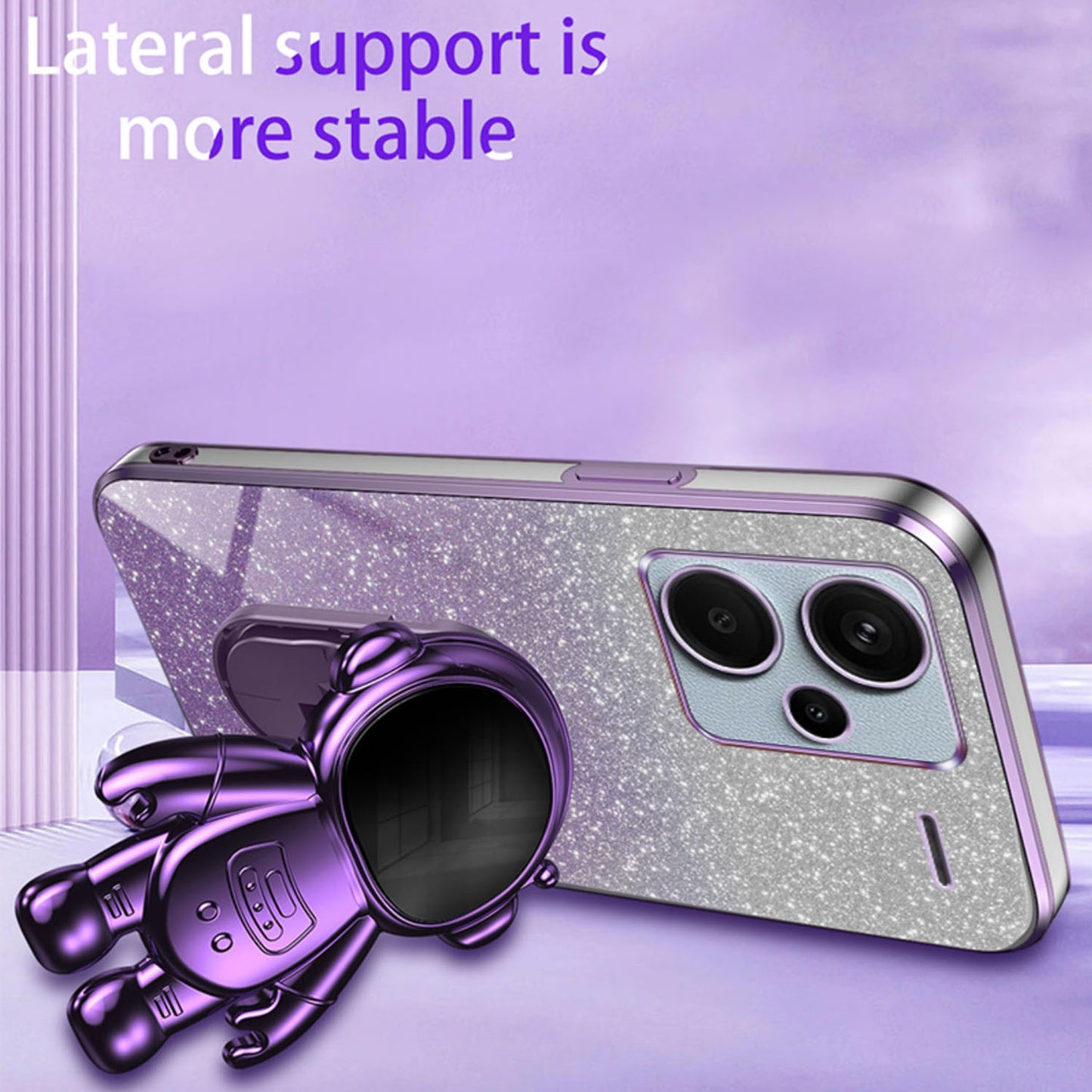 For Xiaomi Redmi Note 13 Pro+ 5G Phone Case Astronaut Kickstand Anti-shock Electroplated Cover - Purple