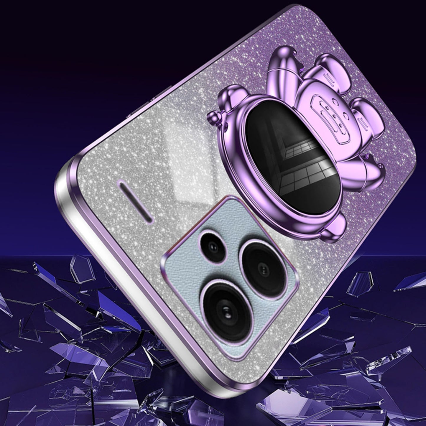 For Xiaomi Redmi Note 13 Pro+ 5G Phone Case Astronaut Kickstand Anti-shock Electroplated Cover - Purple