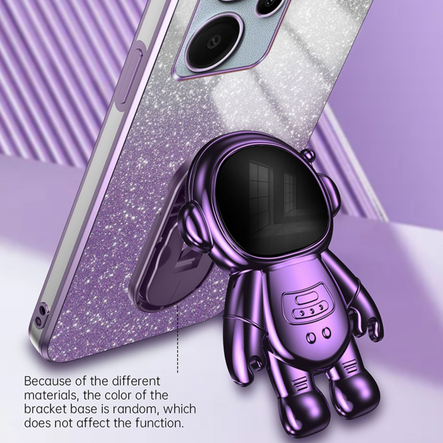 For Xiaomi Redmi Note 13 Pro+ 5G Phone Case Astronaut Kickstand Anti-shock Electroplated Cover - Purple