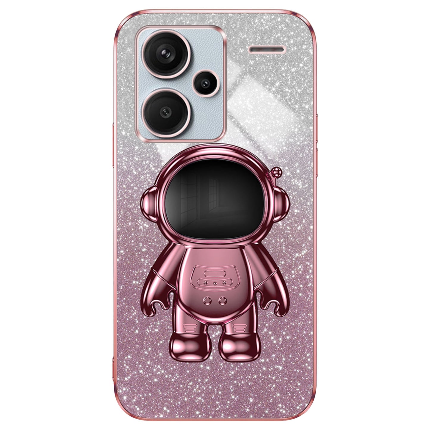 For Xiaomi Redmi Note 13 Pro+ 5G Phone Case Astronaut Kickstand Anti-shock Electroplated Cover - Pink