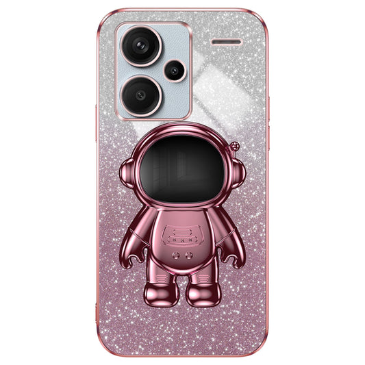 For Xiaomi Redmi Note 13 Pro+ 5G Phone Case Astronaut Kickstand Anti-shock Electroplated Cover - Pink