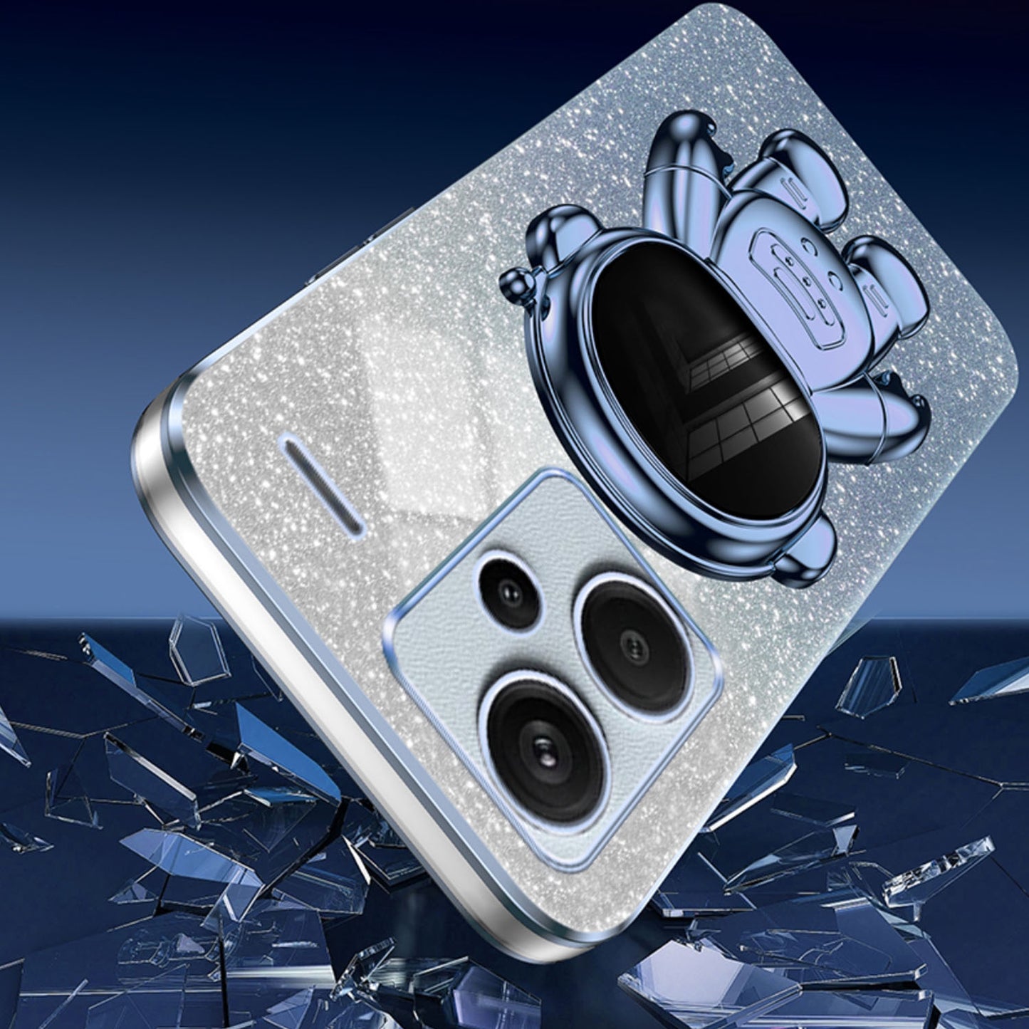 For Xiaomi Redmi Note 13 Pro+ 5G Phone Case Astronaut Kickstand Anti-shock Electroplated Cover - Blue