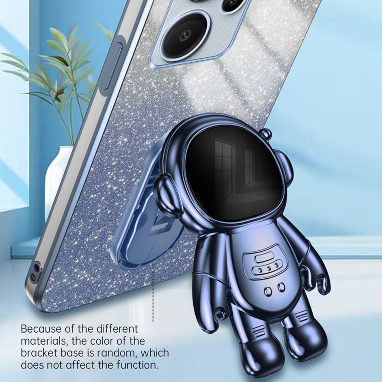 For Xiaomi Redmi Note 13 Pro+ 5G Phone Case Astronaut Kickstand Anti-shock Electroplated Cover - Blue