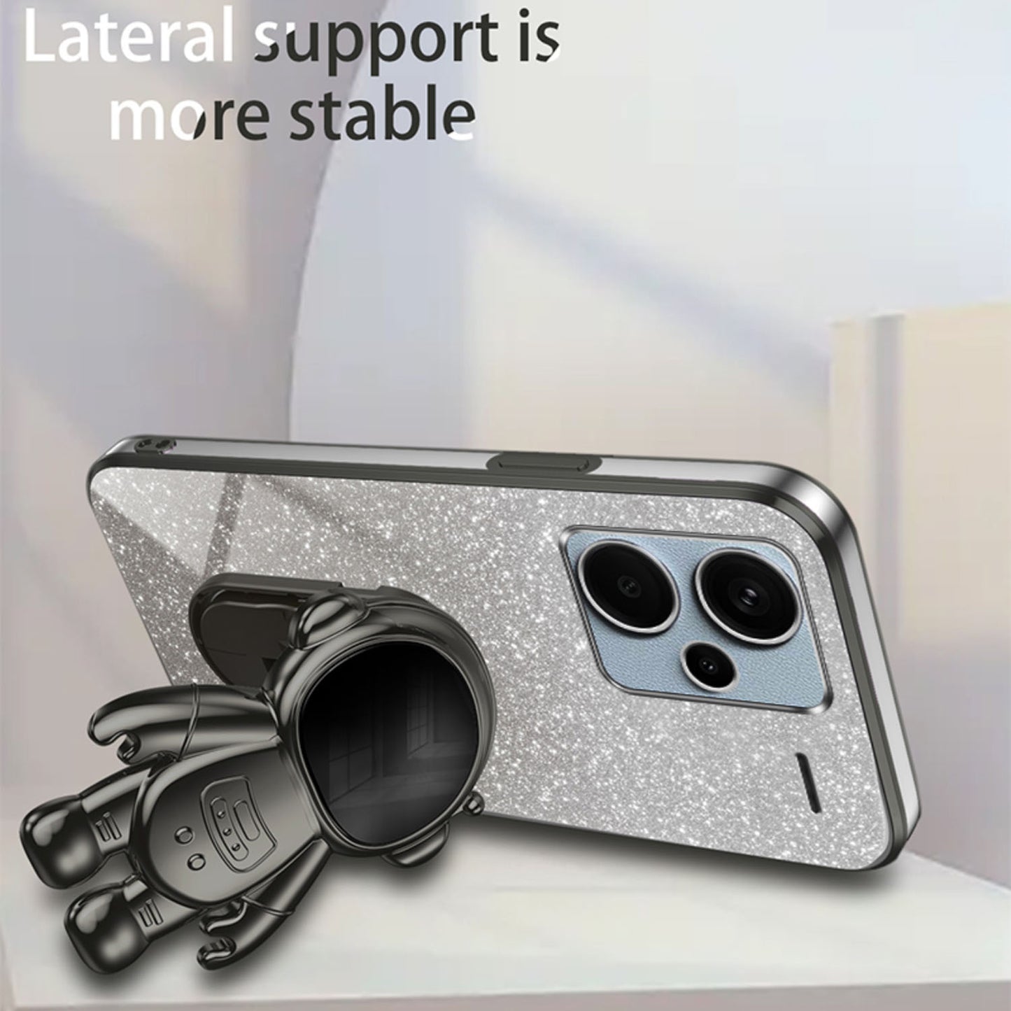 For Xiaomi Redmi Note 13 Pro+ 5G Phone Case Astronaut Kickstand Anti-shock Electroplated Cover - Black