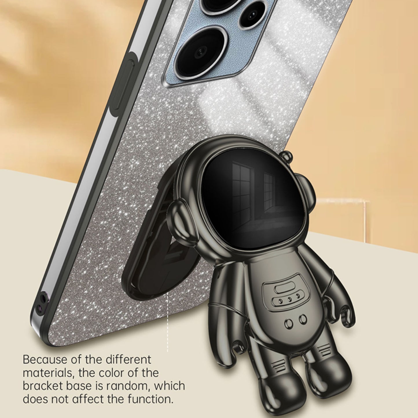 For Xiaomi Redmi Note 13 Pro+ 5G Phone Case Astronaut Kickstand Anti-shock Electroplated Cover - Black