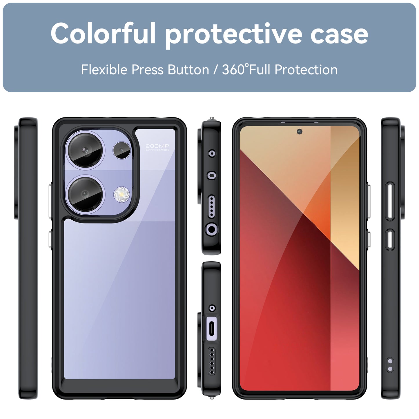 For Xiaomi Redmi Note 13 Pro 4G / Poco M6 Pro 4G Case TPU+Acrylic Clear Phone Cover - Black