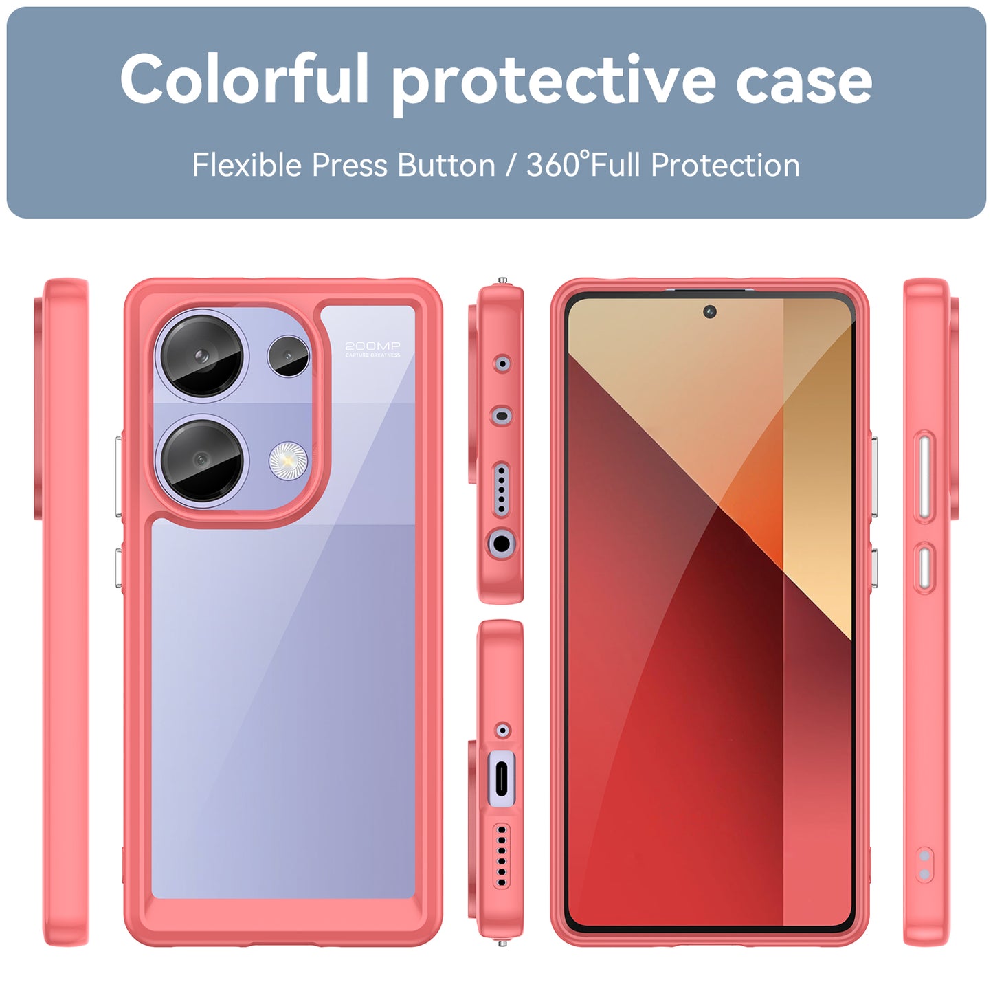 For Xiaomi Redmi Note 13 Pro 4G / Poco M6 Pro 4G Case TPU+Acrylic Clear Phone Cover - Red
