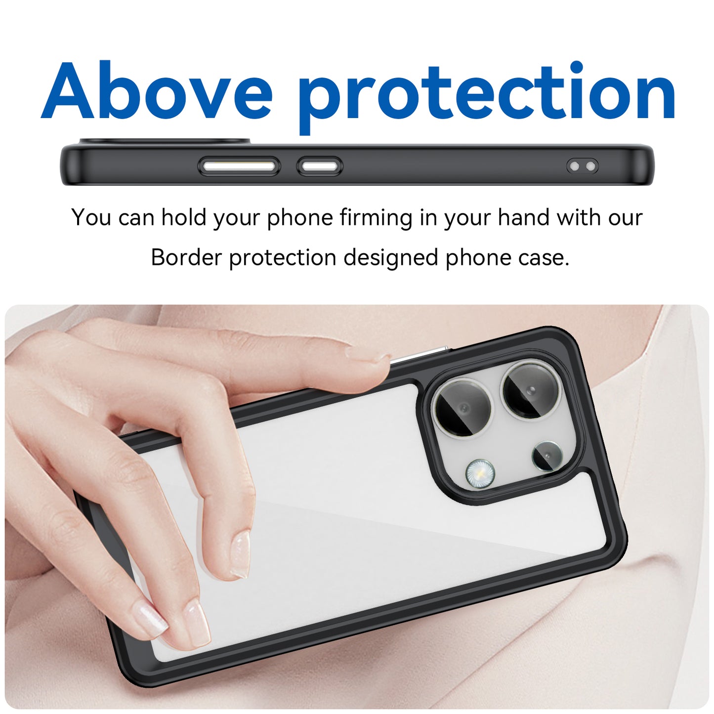 For Xiaomi Redmi Note 13 4G Case TPU + Acrylic Mobile Phone Protective Cover - Black