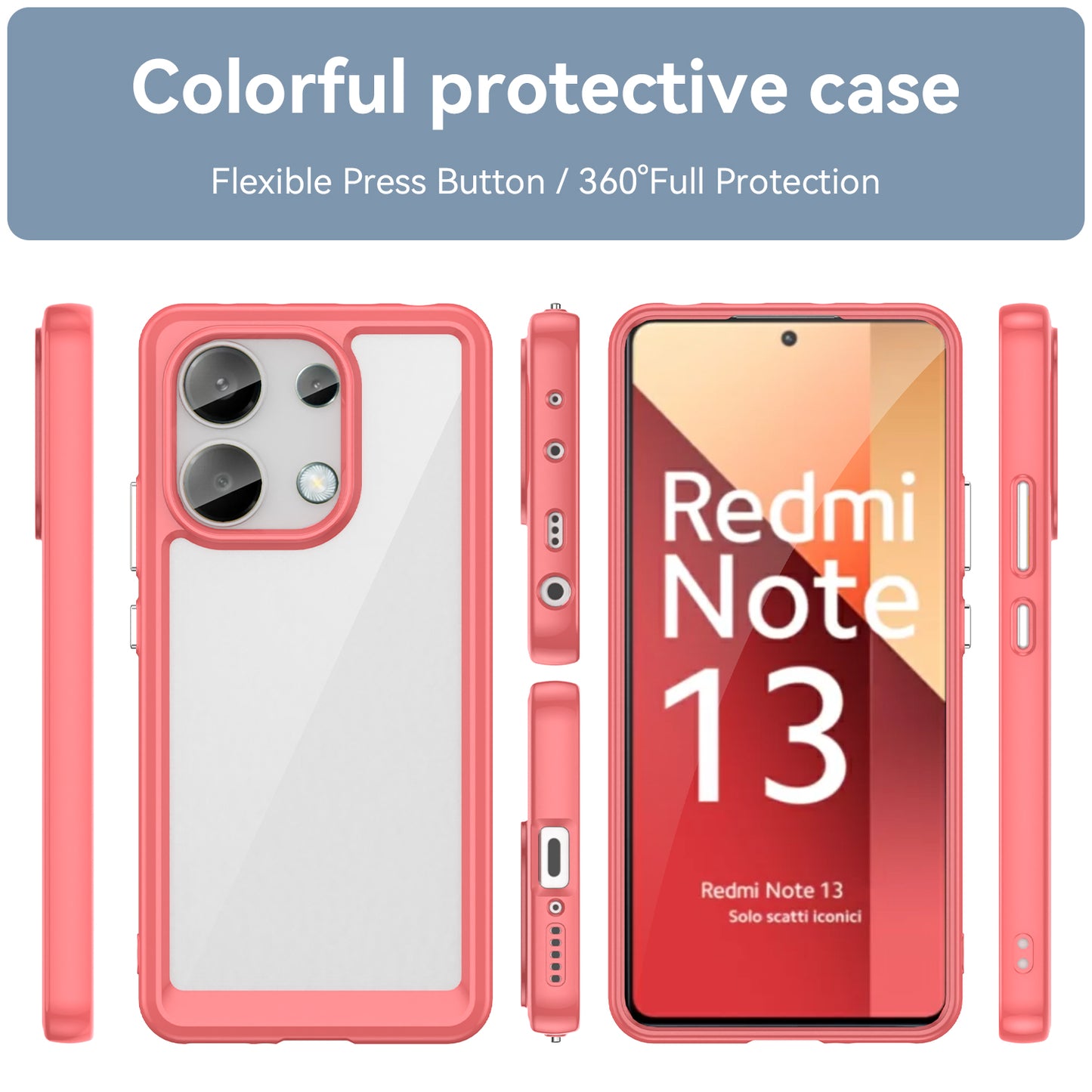 For Xiaomi Redmi Note 13 4G Case TPU + Acrylic Mobile Phone Protective Cover - Red