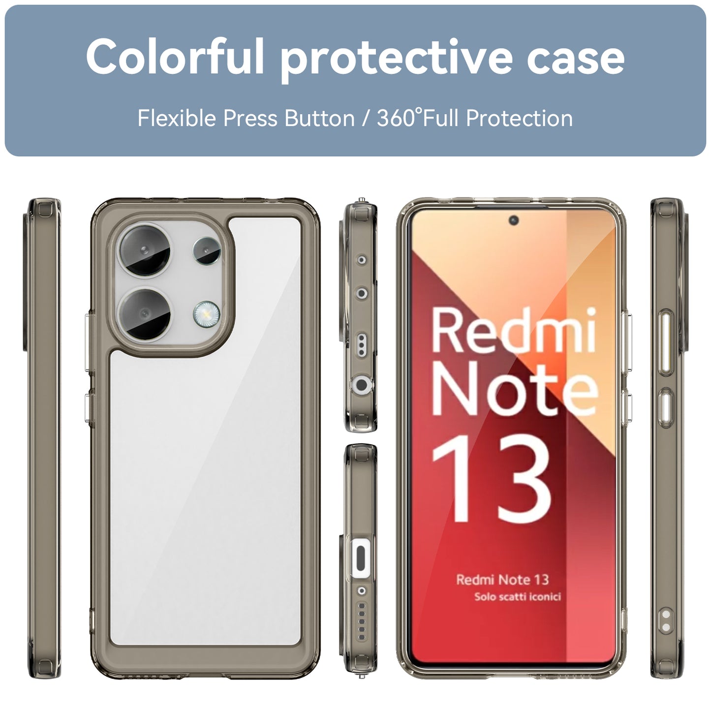 For Xiaomi Redmi Note 13 4G Case TPU + Acrylic Mobile Phone Protective Cover - Transparent Grey
