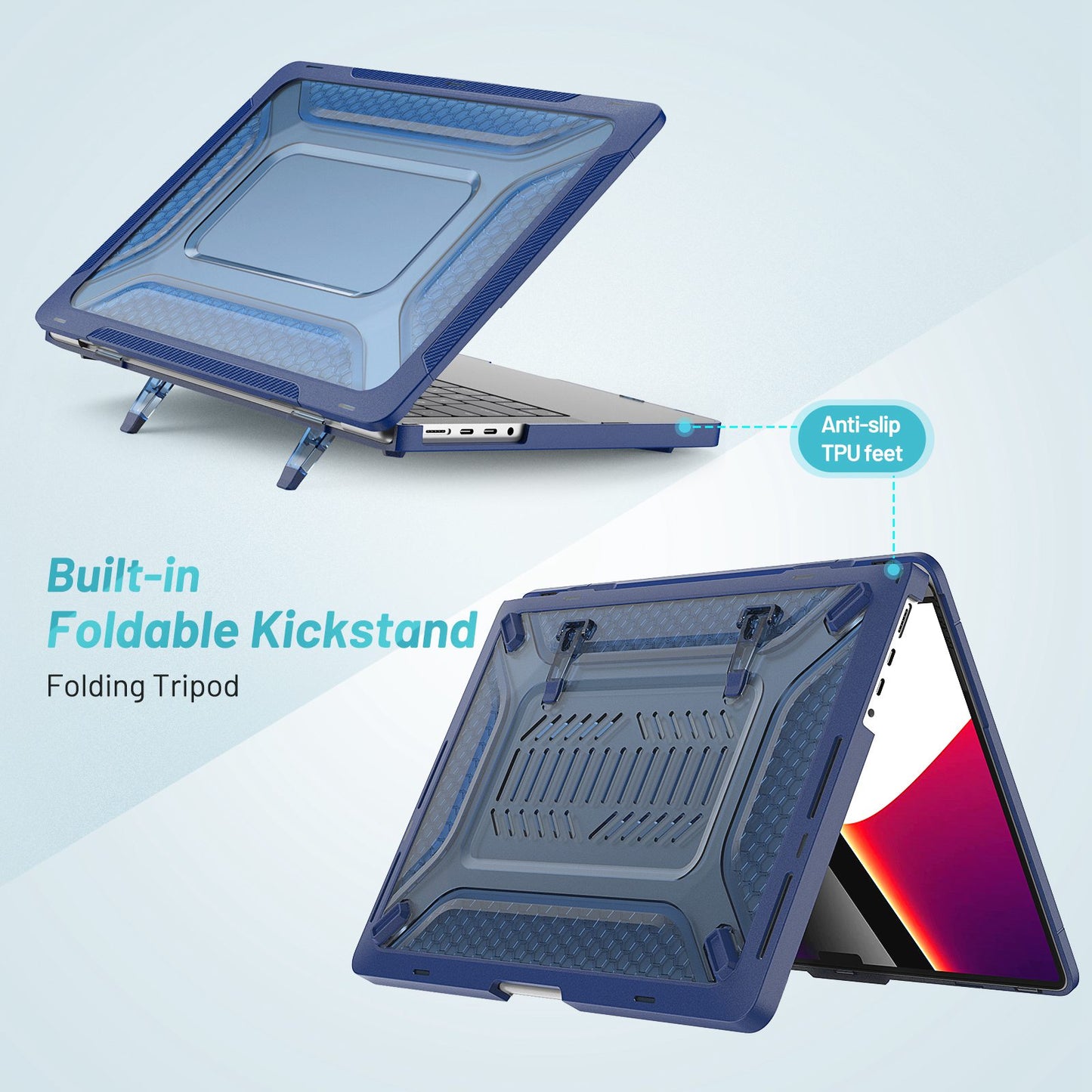 Protective Case for MacBook Pro 14 inch (2021) (A2442 M1 Pro  /  M1 Max) Scratch Resistant PC Front and Back Cover Laptops Anti-Drop Hard Shell - Sapphire