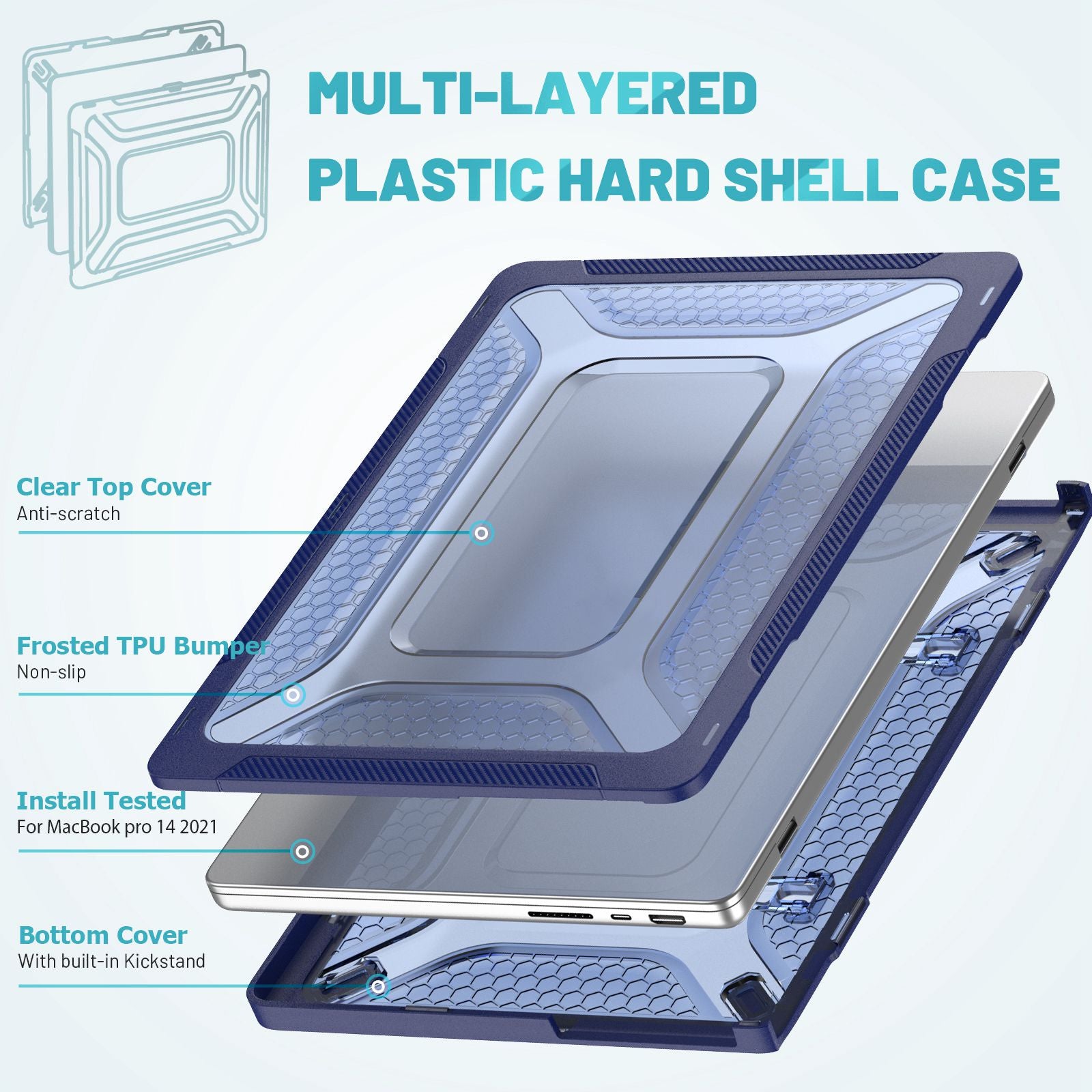 Protective Case for MacBook Pro 14 inch (2021) (A2442 M1 Pro  /  M1 Max) Scratch Resistant PC Front and Back Cover Laptops Anti-Drop Hard Shell - Sapphire
