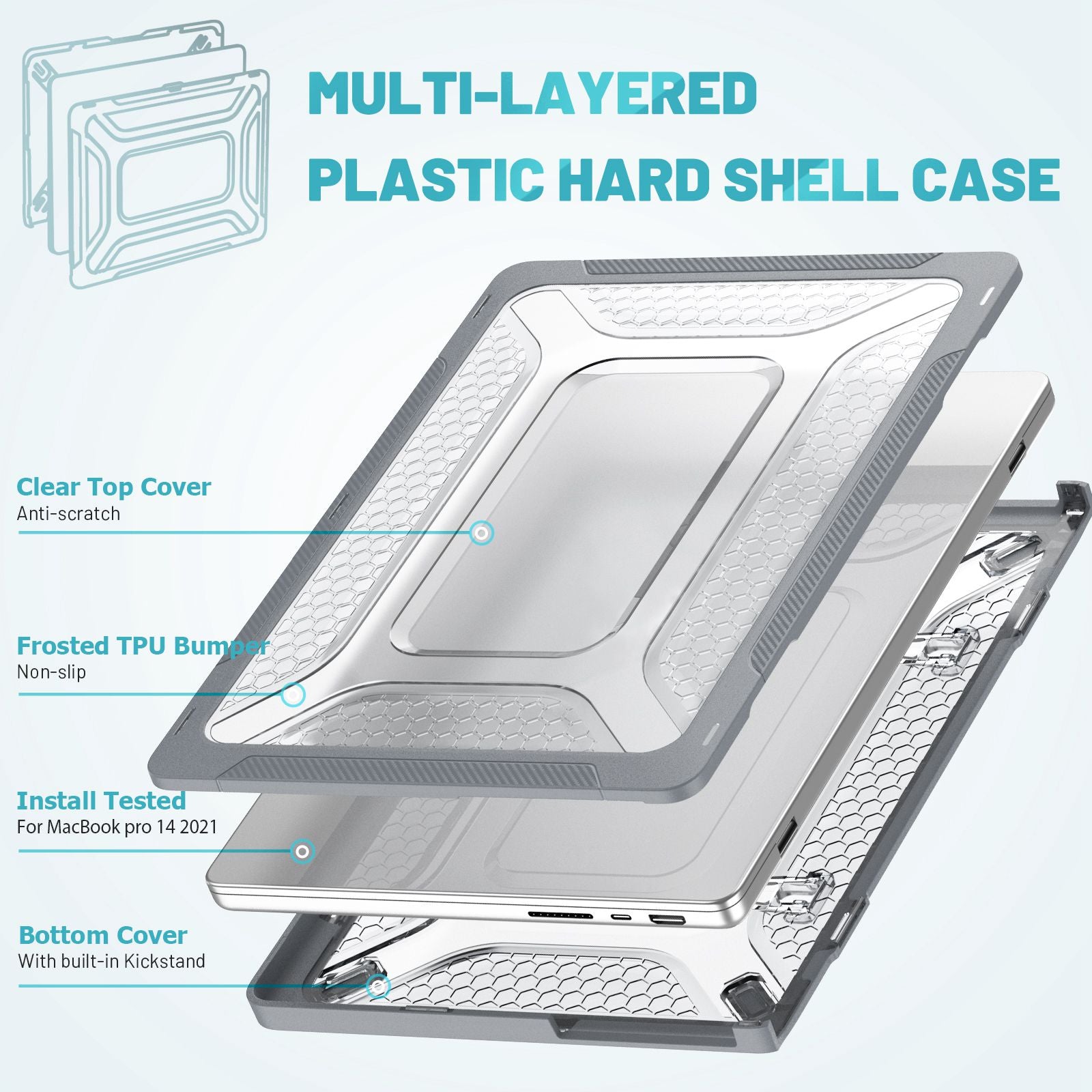 Protective Case for MacBook Pro 14 inch (2021) (A2442 M1 Pro  /  M1 Max) Scratch Resistant PC Front and Back Cover Laptops Anti-Drop Hard Shell - Grey
