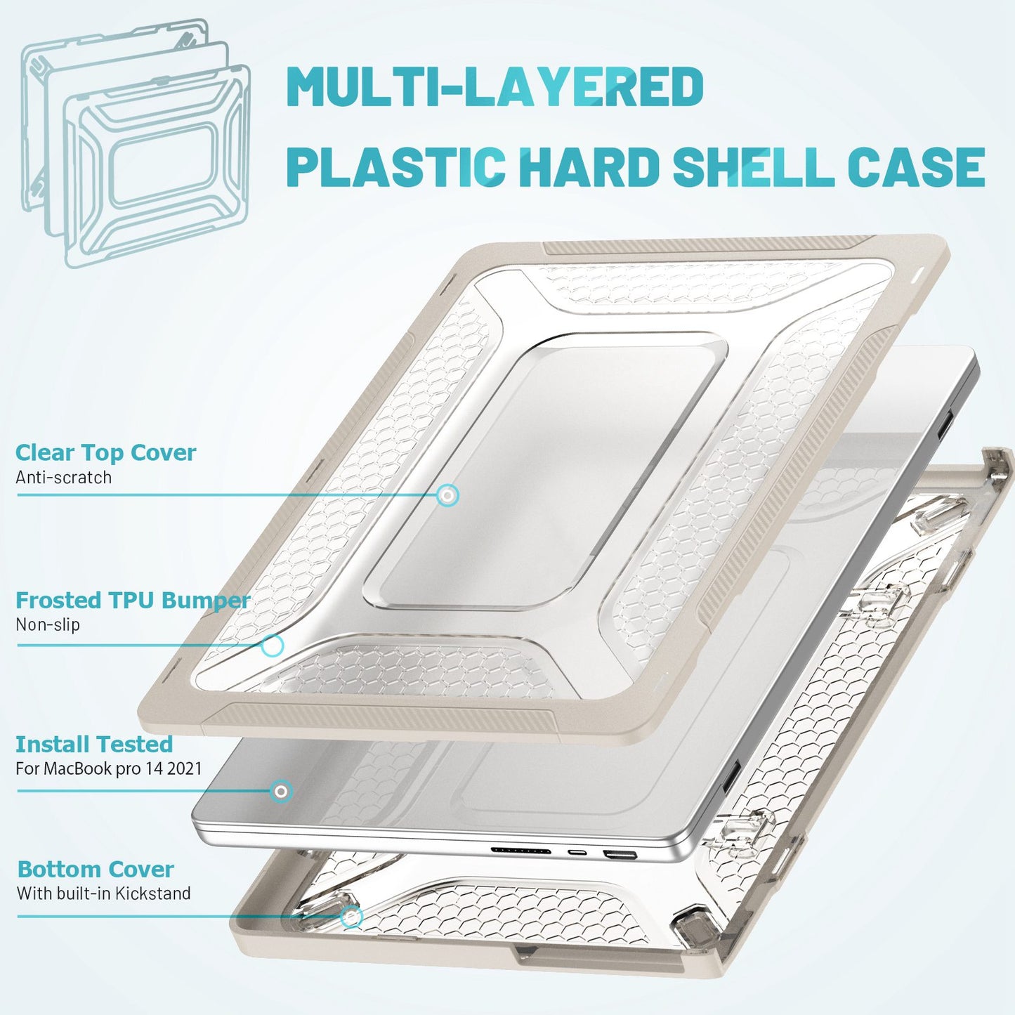 Protective Case for MacBook Pro 14 inch (2021) (A2442 M1 Pro  /  M1 Max) Scratch Resistant PC Front and Back Cover Laptops Anti-Drop Hard Shell - Beige