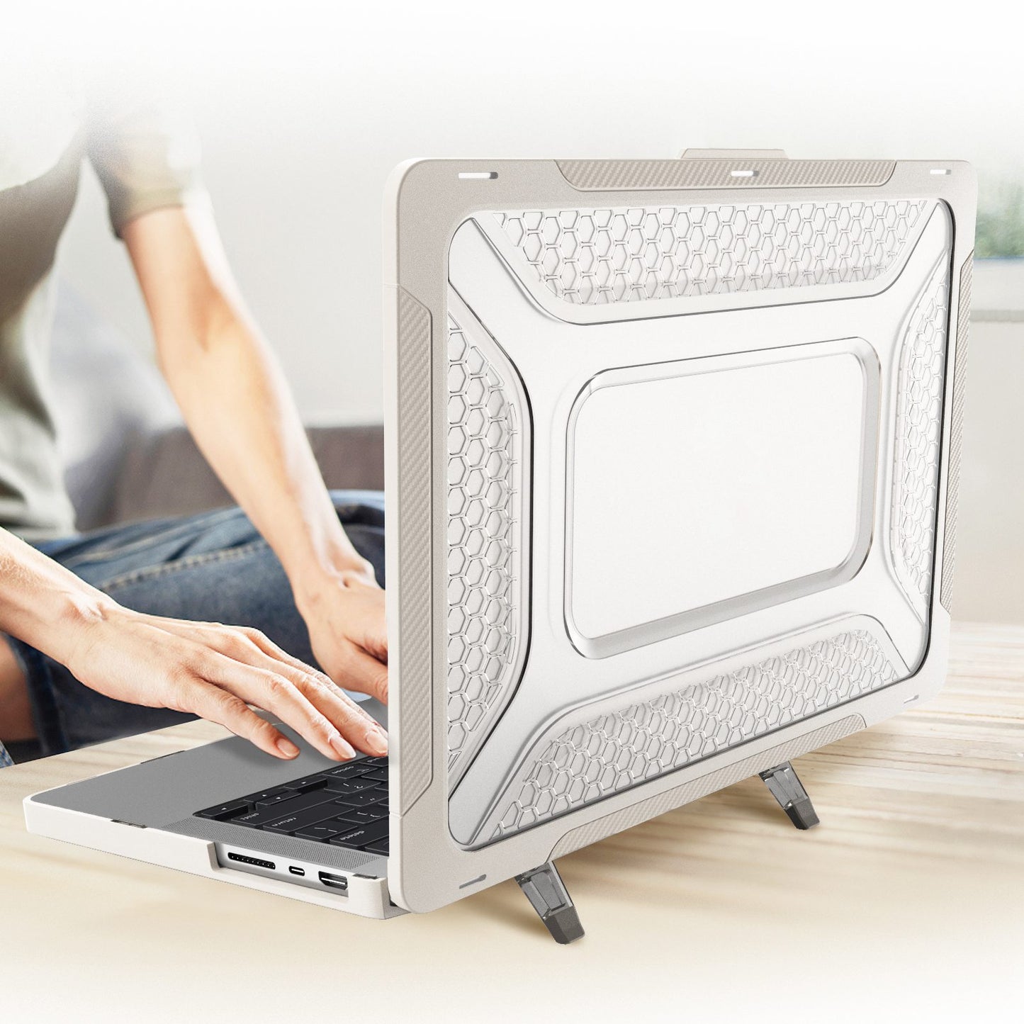 Protective Case for MacBook Pro 14 inch (2021) (A2442 M1 Pro  /  M1 Max) Scratch Resistant PC Front and Back Cover Laptops Anti-Drop Hard Shell - Beige