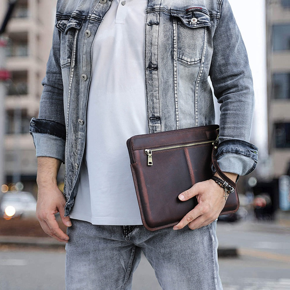 Shockproof Carrying Case for MacBook Air 13 inch (2022) A2681 Genuine Leather Storage Bag for 13&quot; Laptops Anti-Scratch Portable Zippered Bag with Outer Pouch - Coffee