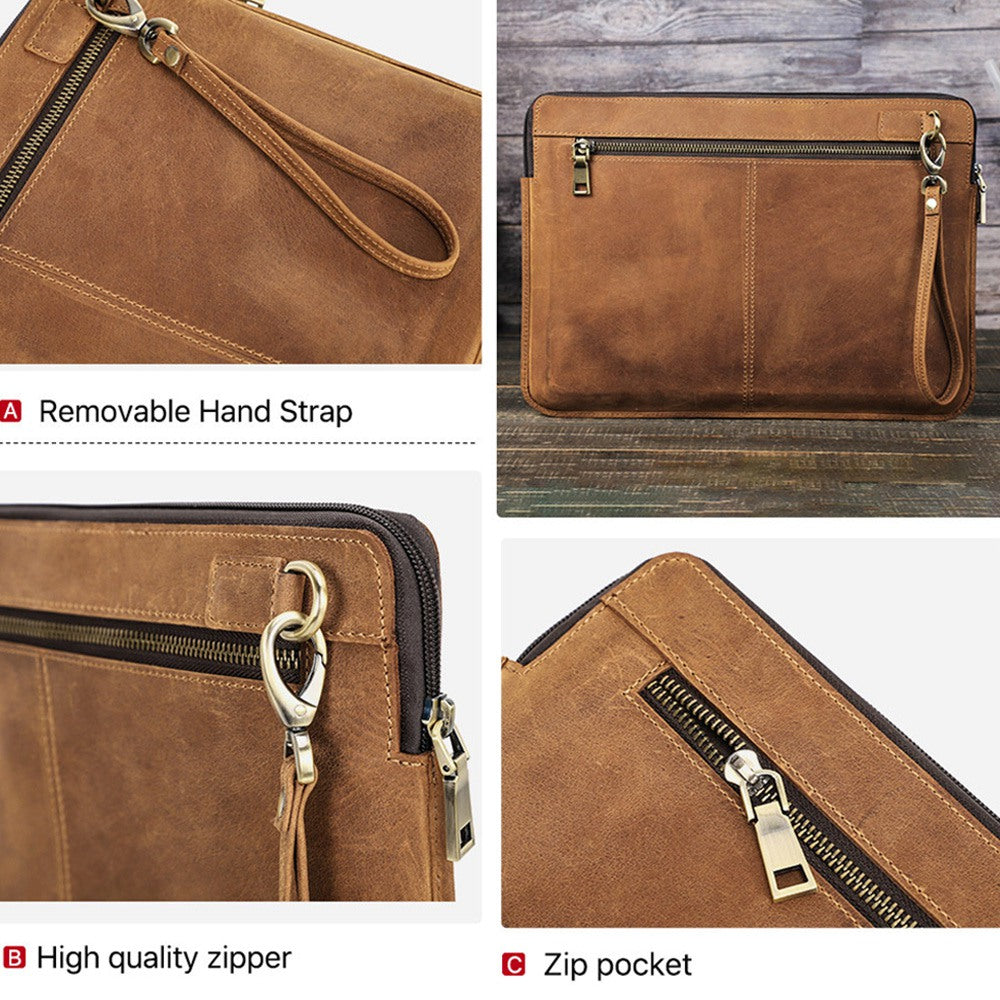 Shockproof Carrying Case for MacBook Air 13 inch (2022) A2681 Genuine Leather Storage Bag for 13&quot; Laptops Anti-Scratch Portable Zippered Bag with Outer Pouch - Brown