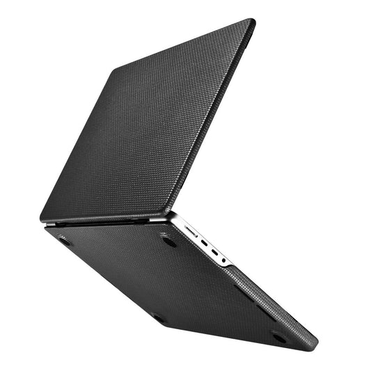 For MacBook Pro 16 inch (2022) / (2021) Shockproof Case Woven Pattern Genuine Leather Hard PC Laptops Anti-Scratch Cover - Black