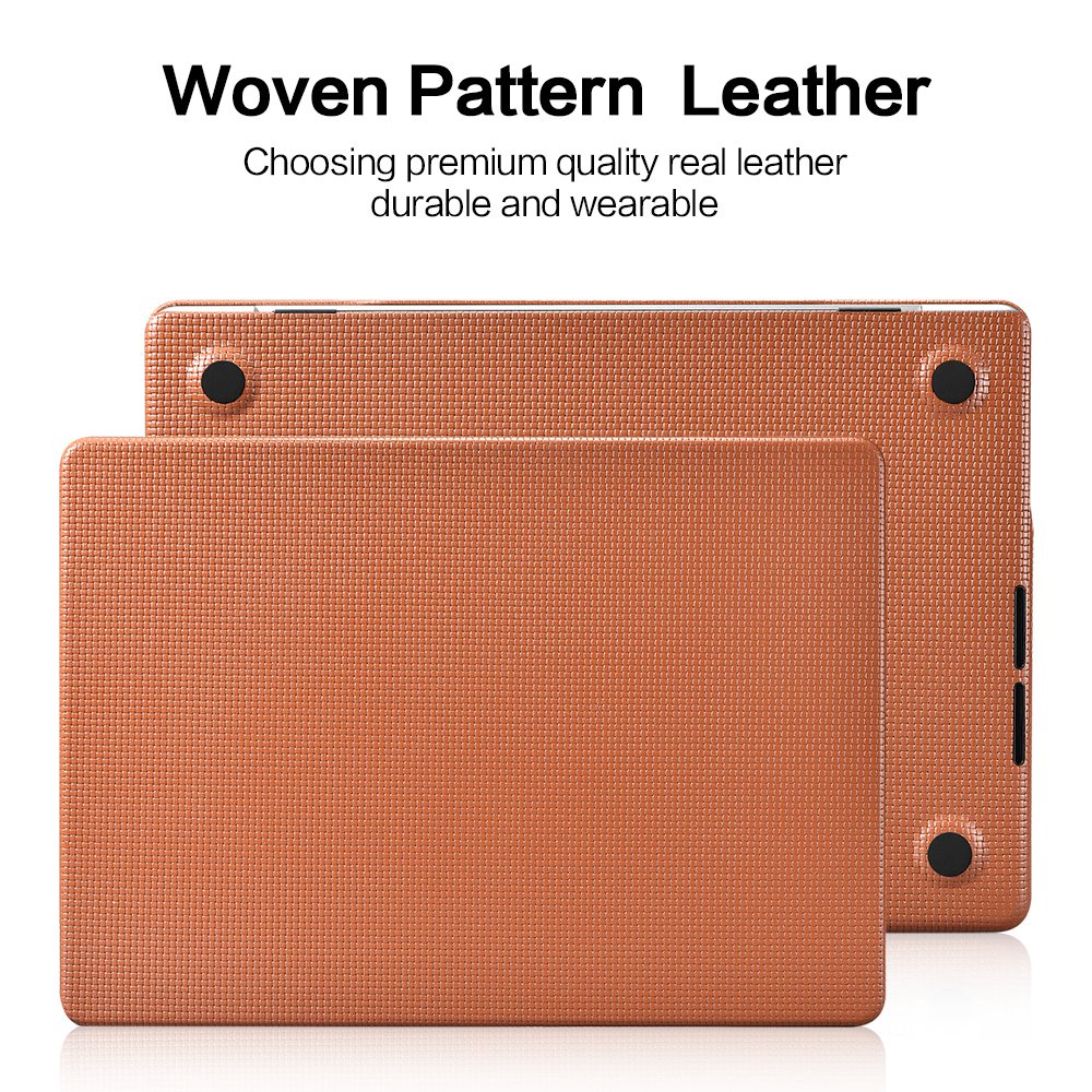 For MacBook Pro 16 inch (2022) / (2021) Shockproof Case Woven Pattern Genuine Leather Hard PC Laptops Anti-Scratch Cover - Brown