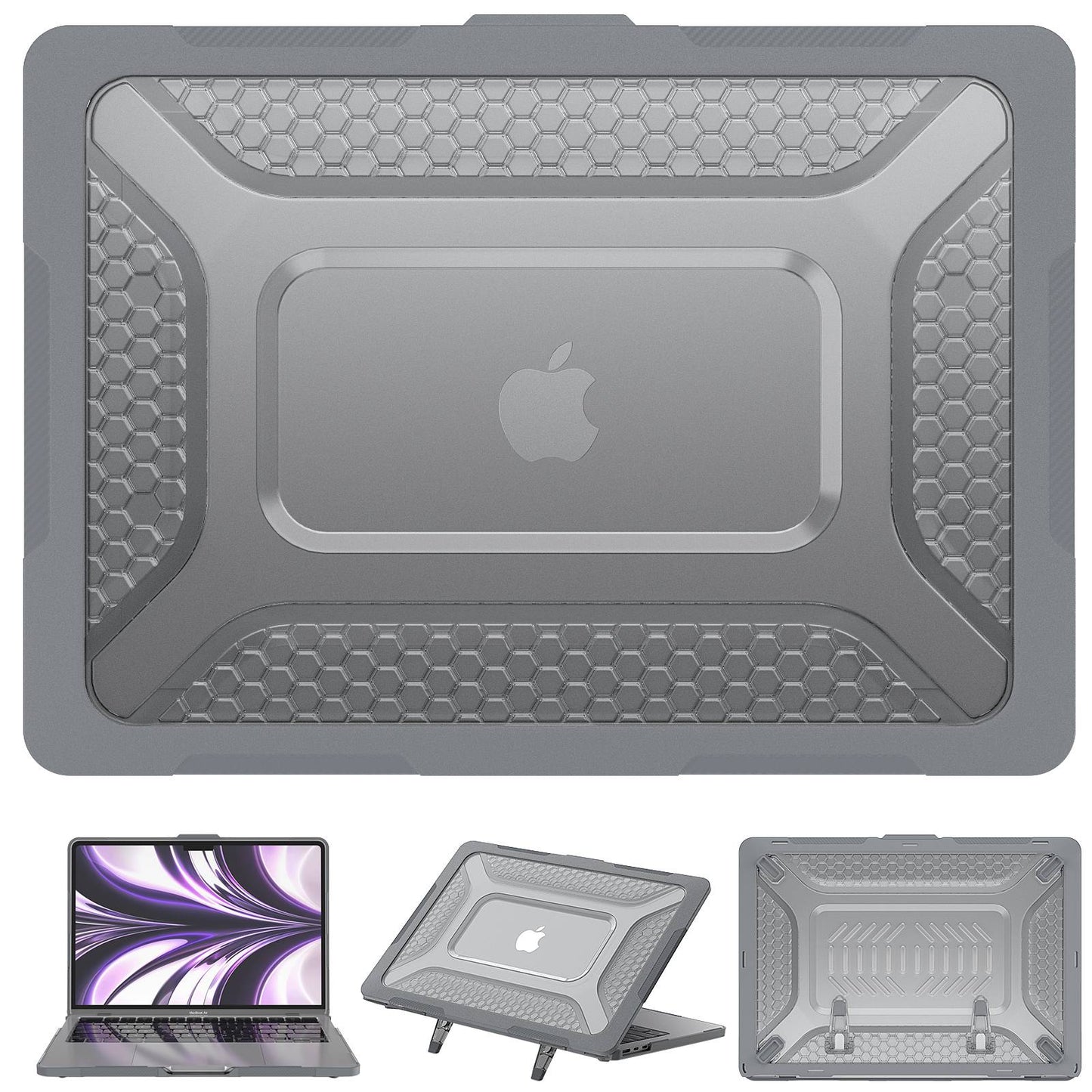 For MacBook Air 13 inch (2022) (M2 A2681) Protective Case Anti-Scratch Laptop Hard PC Case with Kickstand - Grey