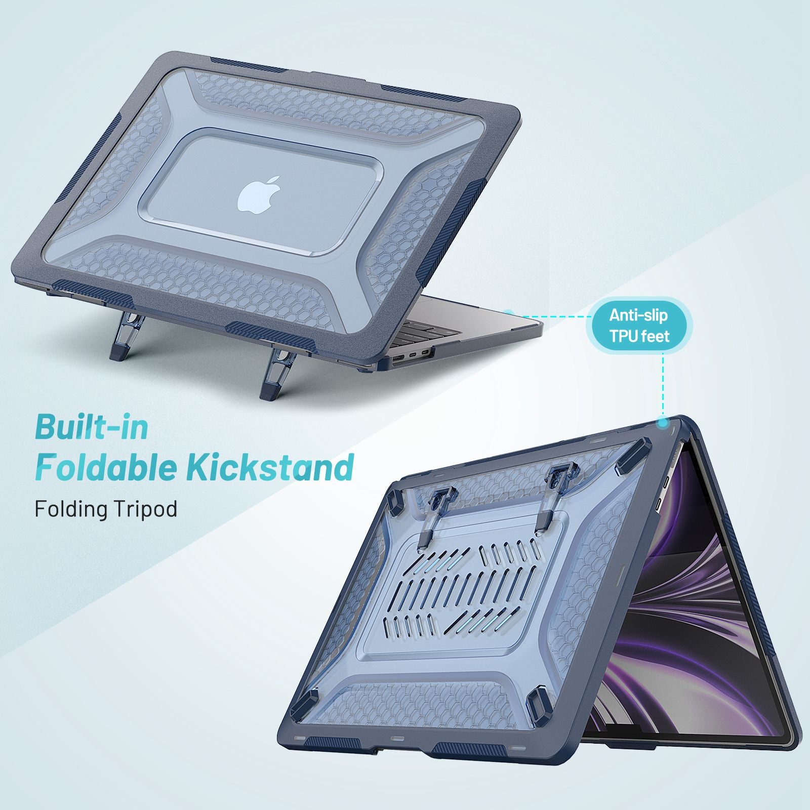 For MacBook Air 13 inch (2022) (M2 A2681) Protective Case Anti-Scratch Laptop Hard PC Case with Kickstand - Sapphire