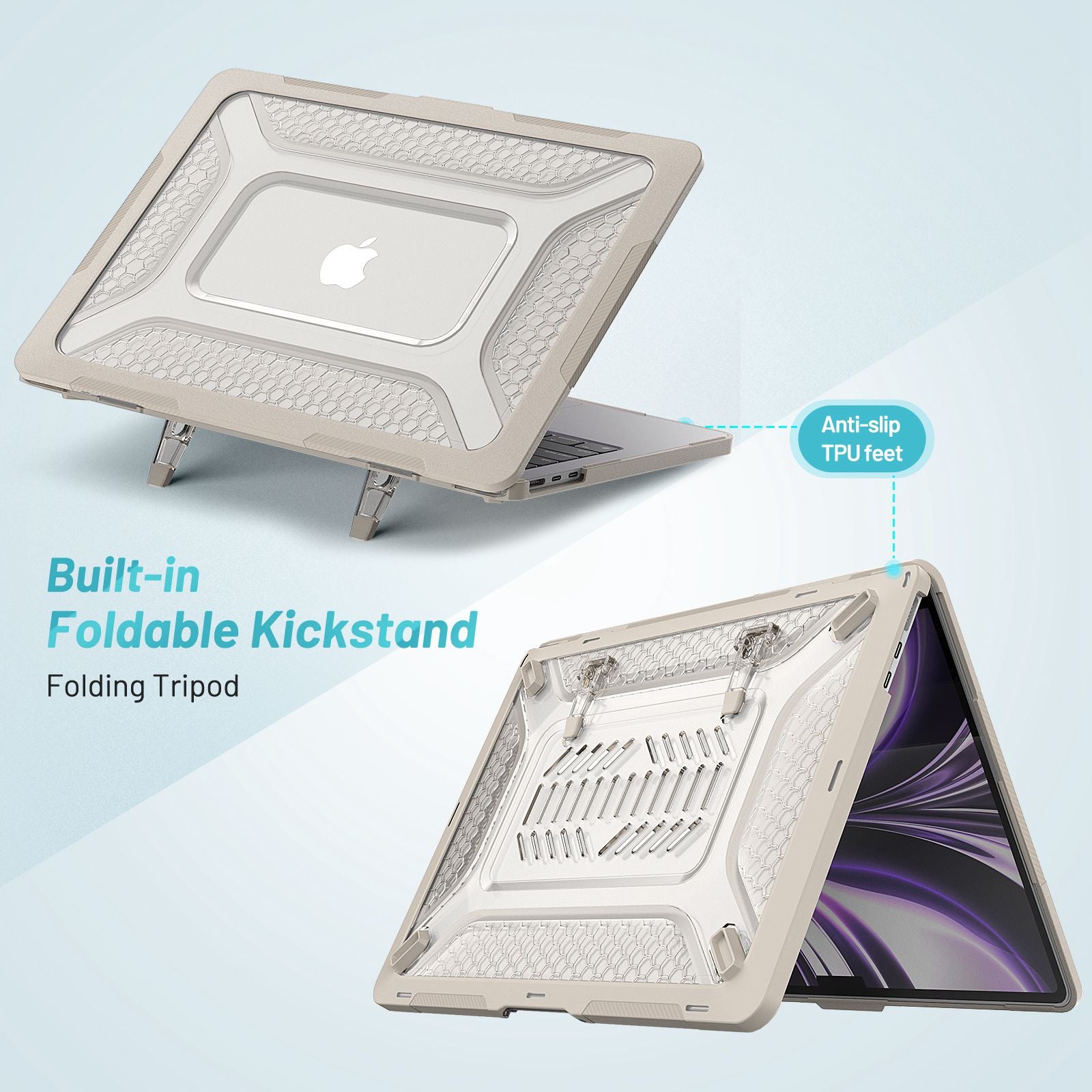 For MacBook Air 13 inch (2022) (M2 A2681) Protective Case Anti-Scratch Laptop Hard PC Case with Kickstand - Apricot