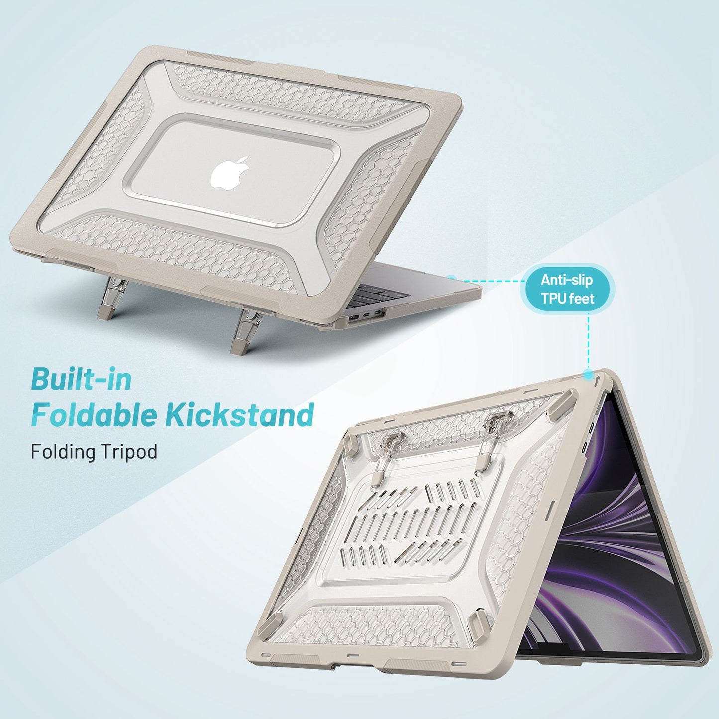 For MacBook Air 13 inch (2022) (M2 A2681) Protective Case Anti-Scratch Laptop Hard PC Case with Kickstand - Apricot
