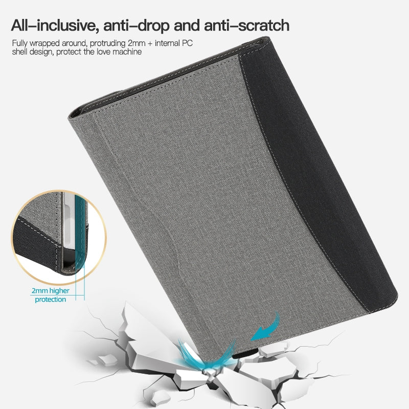Cloth Texture Laptop Case Cover for Microsoft Surface Pro 9, PU Leather+TPU Stand Notebook Tablet PC Sleeve - Black / Grey