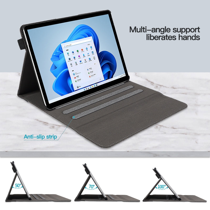 Cloth Texture Laptop Case Cover for Microsoft Surface Pro 9, PU Leather+TPU Stand Notebook Tablet PC Sleeve - Grey / Blue