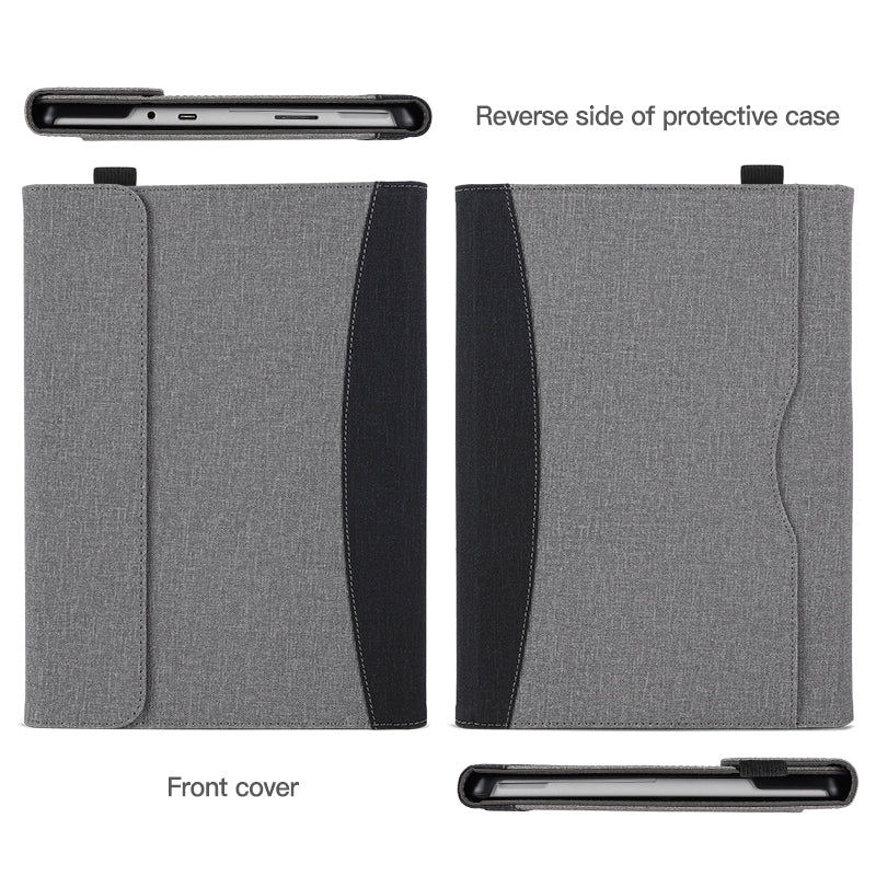 Cloth Texture Laptop Case Cover for Microsoft Surface Pro 9, PU Leather+TPU Stand Notebook Tablet PC Sleeve - Grey / Blue