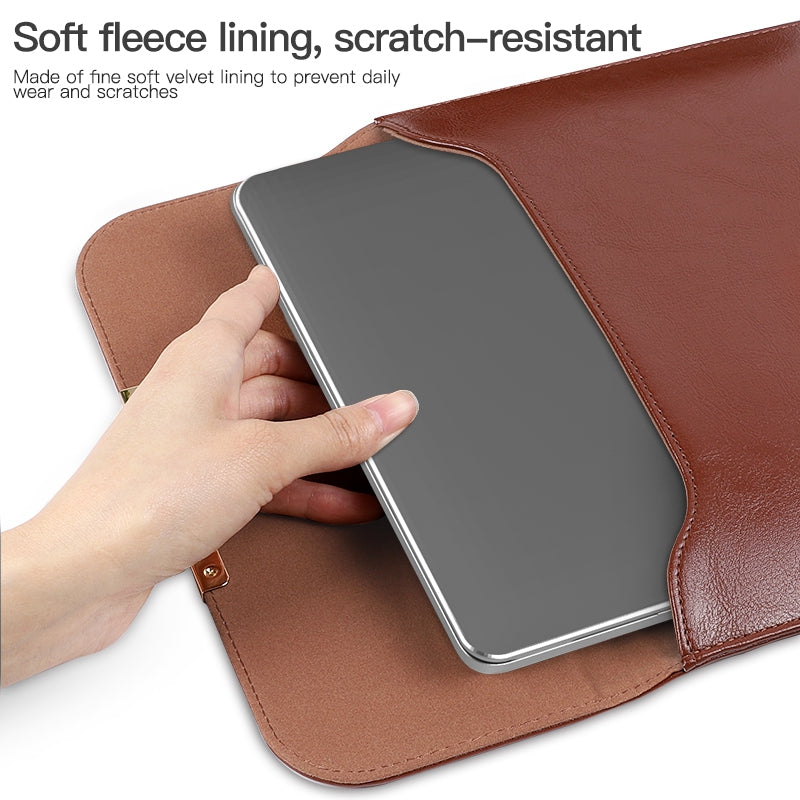 2Pcs / Set For 13 Inch Laptop Sleeve Soft Lining Magnetic Closure PU Leather Notebook Carrying Bag + Small Bag - Coffee
