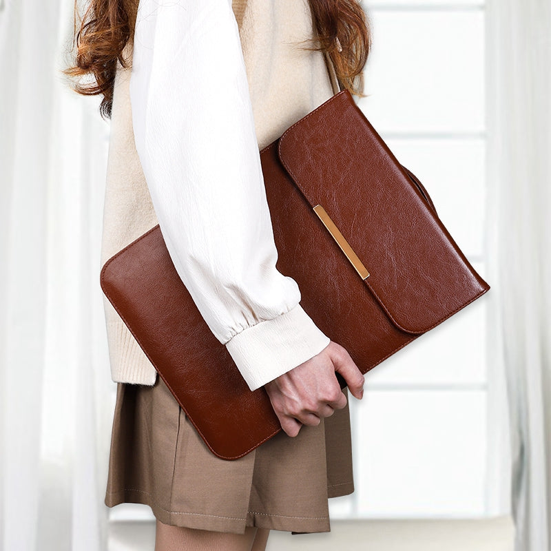 2Pcs / Set For 13 Inch Laptop Sleeve Soft Lining Magnetic Closure PU Leather Notebook Carrying Bag + Small Bag - Coffee
