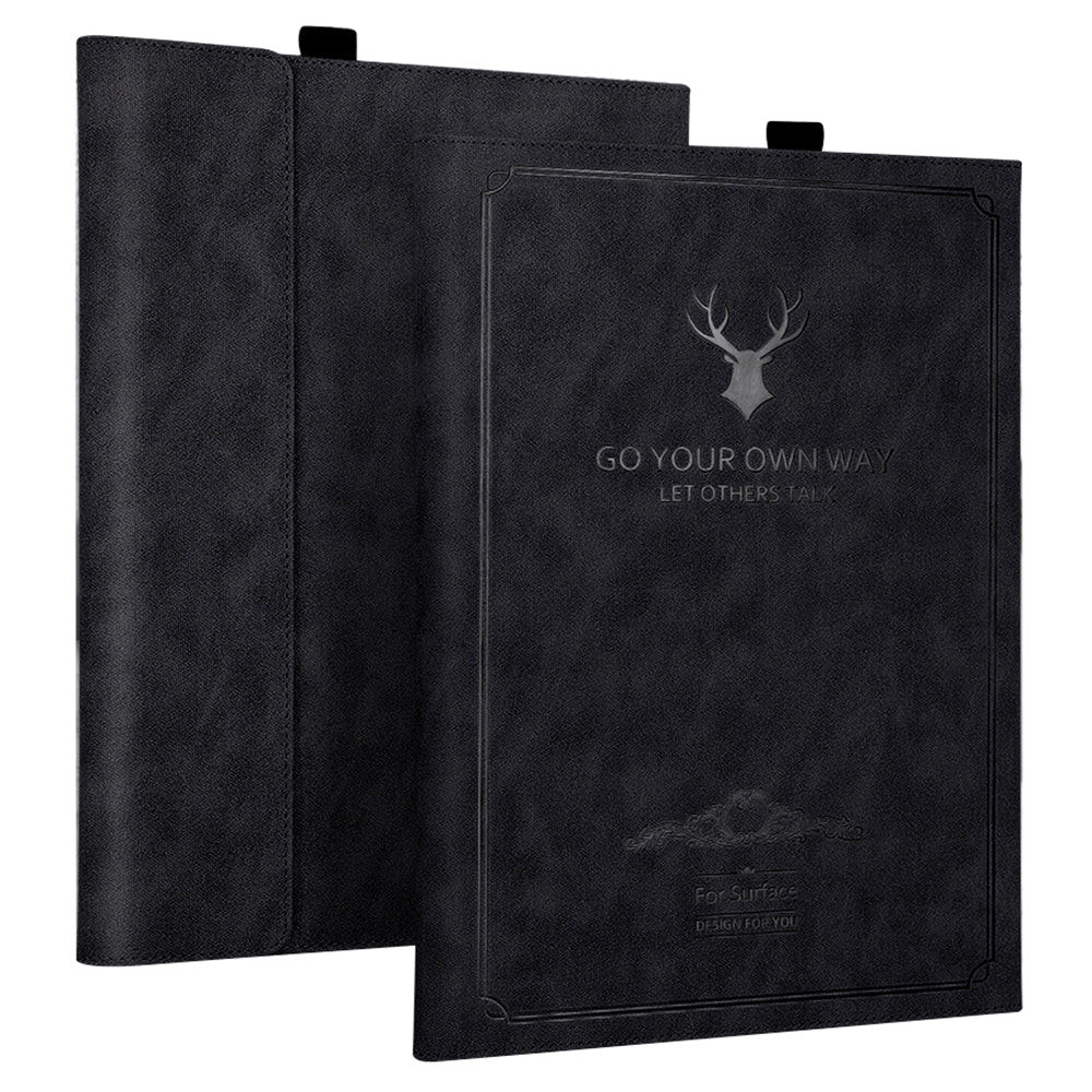 For Microsoft Surface Pro 9 Deer Head Design PU Leather+PC Anti-scratch Anti-drop Protective Case Support Stand Cover - Black